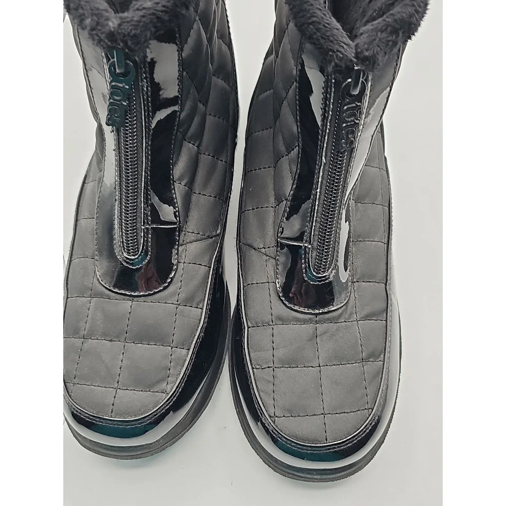 Totes Women's Quilted Winter Boots Black Faux Fur Zip Insulated Size 9 M